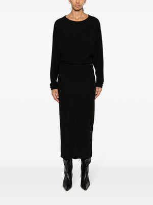 KHAITE Elegant Black V-Back Draped Maxi Dress - FW23 Collection