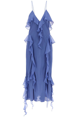 シルクジョージェットのラッフル最大ドレス（ブルー）