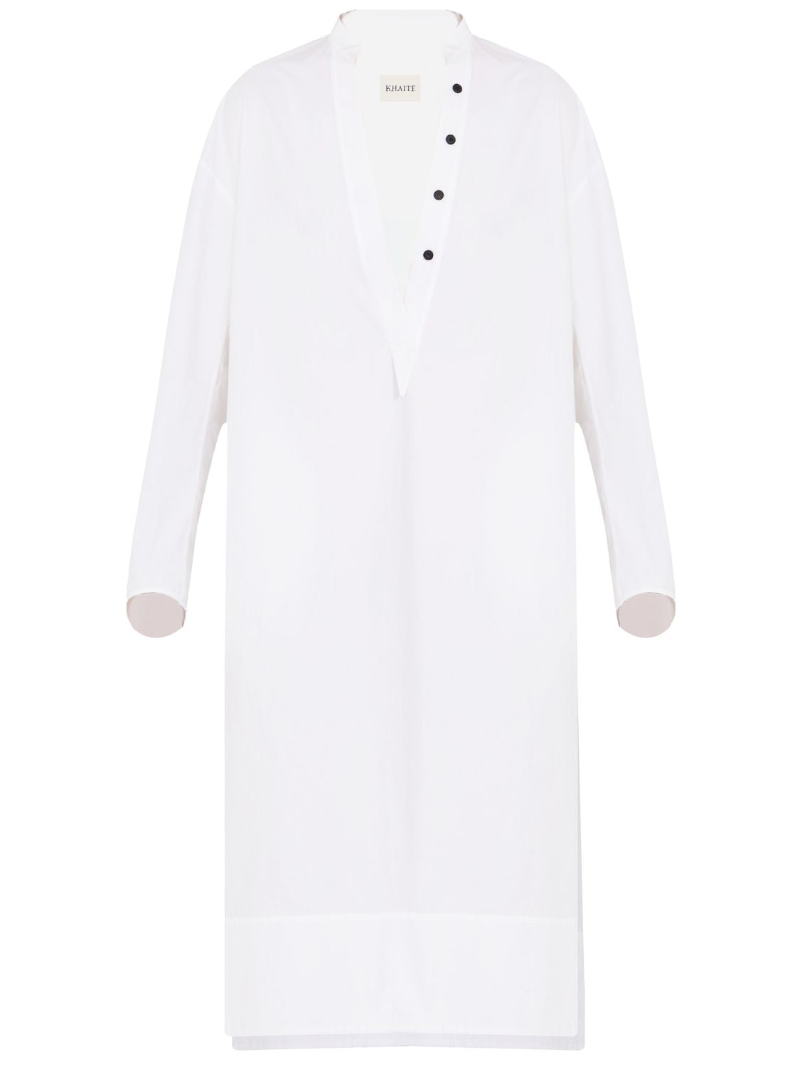 Plunging V-Neck Cotton Dress with Button Detailing