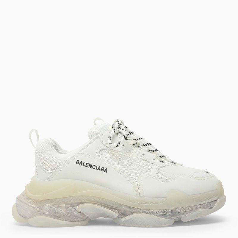 BALENCIAGA White Fabric Men's Low Top Sneakers with Clear Sole