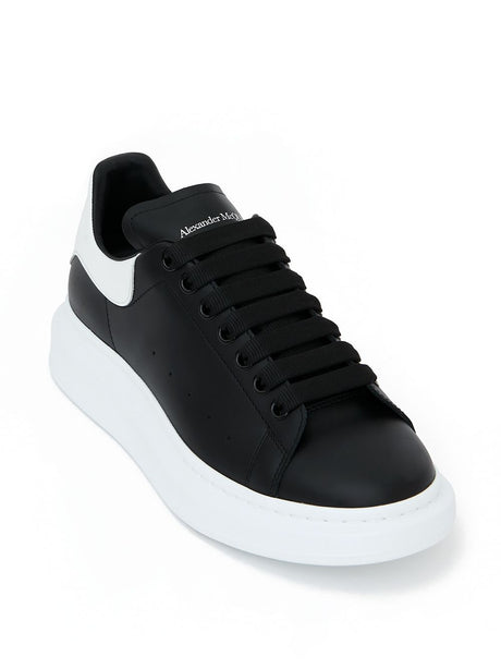 ALEXANDER MCQUEEN Oversized Black/White Sneaker for Men - 100% Leather Upper, Rounded Toe, Large Flat Laces