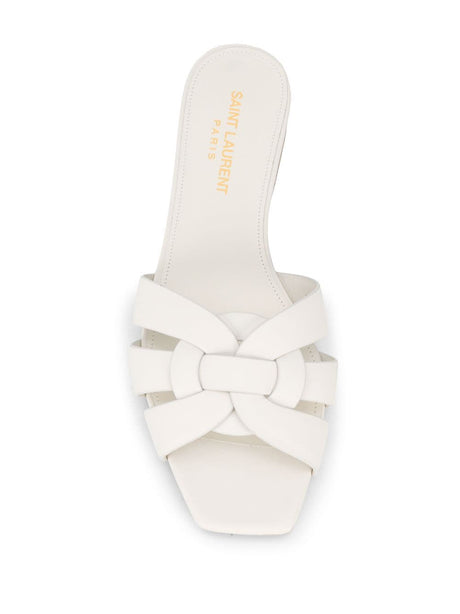 SAINT LAURENT Women's White Leather Interwining-Strap Sandals for SS24