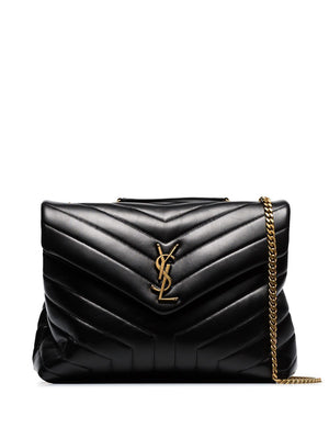 SAINT LAURENT Elegant Medium Loulou Chain Black Leather Handbag for Women, 30x23x11.5 cm
