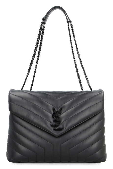 SAINT LAURENT Black Loulou Logo Plaque Shoulder Handbag for Women - FW23