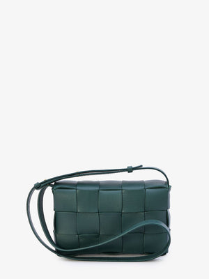 BOTTEGA VENETA Emerald Green Crossbody Handbag with All-Over Intrecciato Pattern