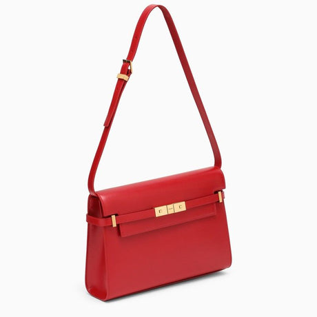 紅色皮革購物手提袋，配有鎖扣閉合和內袋