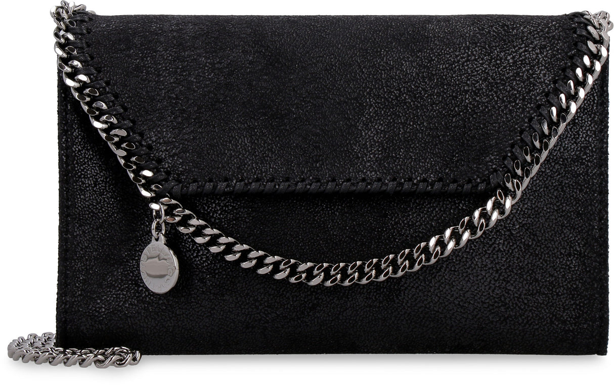 STELLA MCCARTNEY Chic Mini Black Vegan Leather Shoulder Bag with Silver Chain Detail, 22x14x2.5 cm