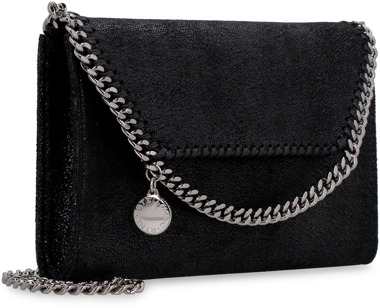 STELLA MCCARTNEY Mini Black Faux Leather Crossbody Bag with Silver Chain Detail