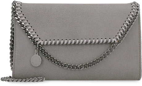STELLA MCCARTNEY Mini Gray Faux Leather Crossbody Handbag with Chain Detail and Logo Medal