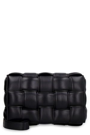 豪華な黒のパディング付きマキシウィーブレザークロスボディハンドバッグ