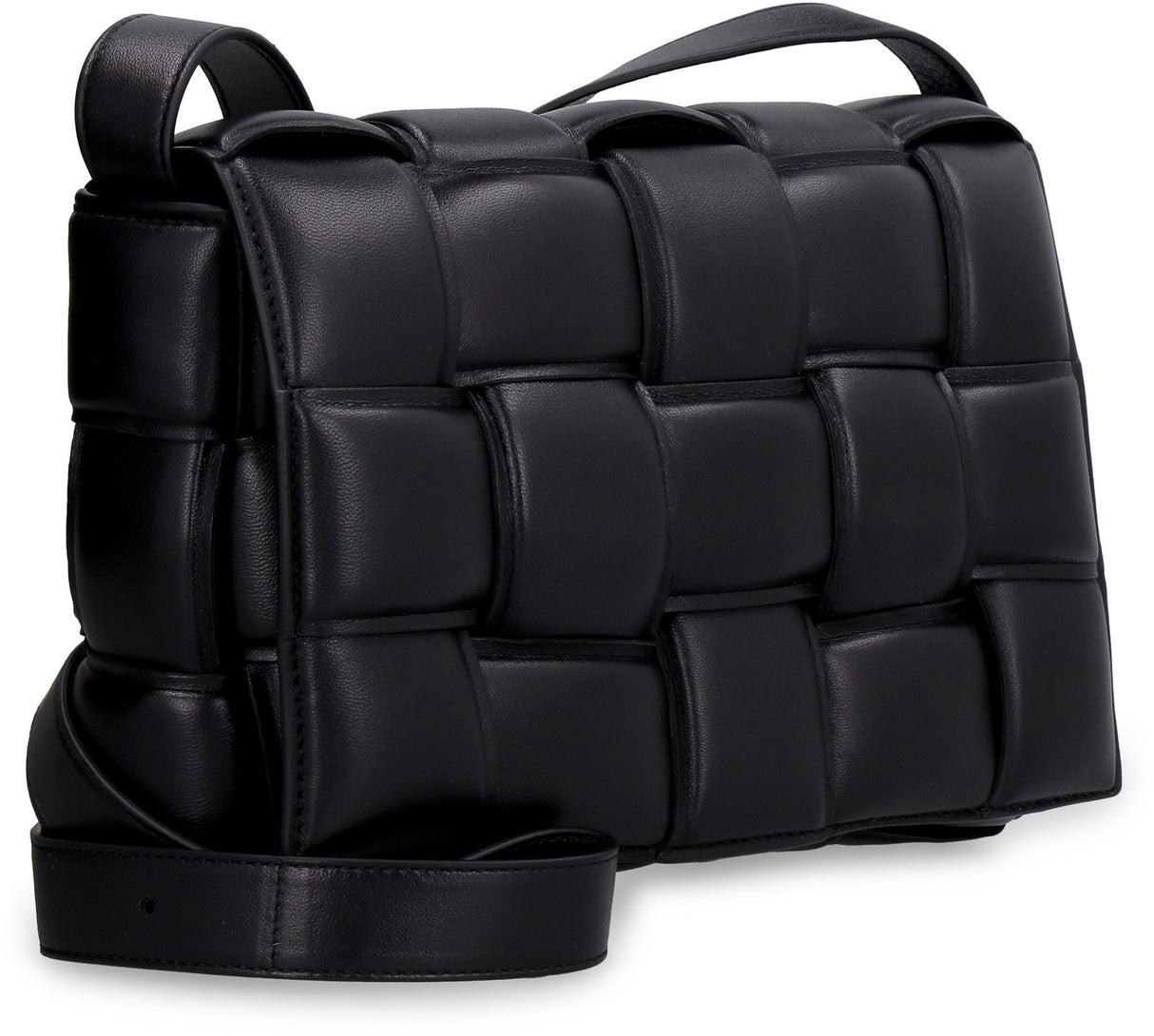 豪華な黒のパディング付きマキシウィーブレザークロスボディハンドバッグ
