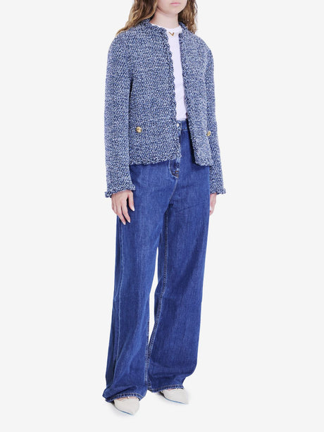 VALENTINO GARAVANI Elegant Denim Blue Textured Tweed Jacket