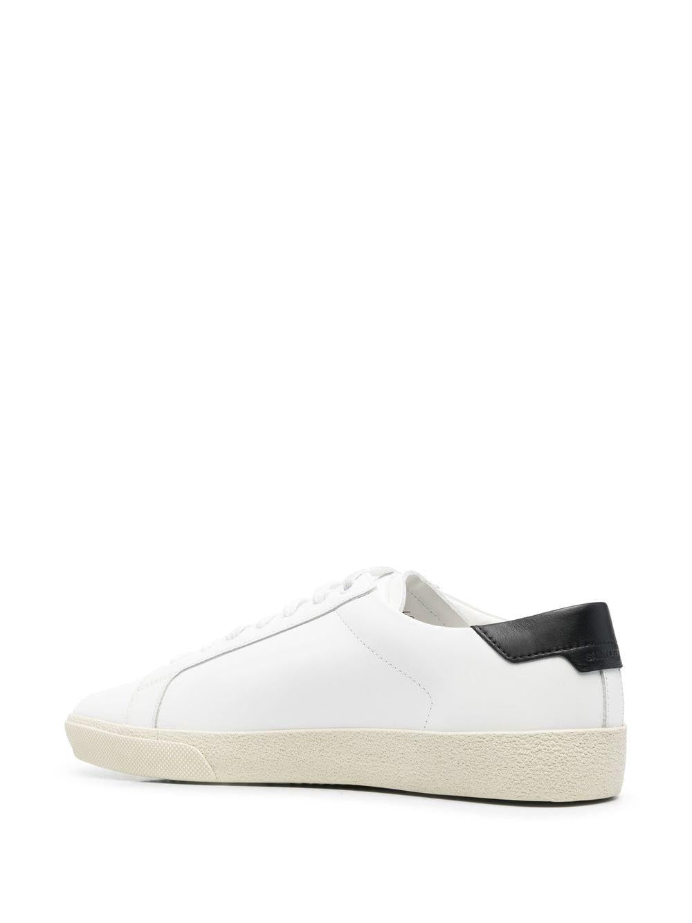 Men's White Low-top Sneakers with Calfskin and Leather Detailing