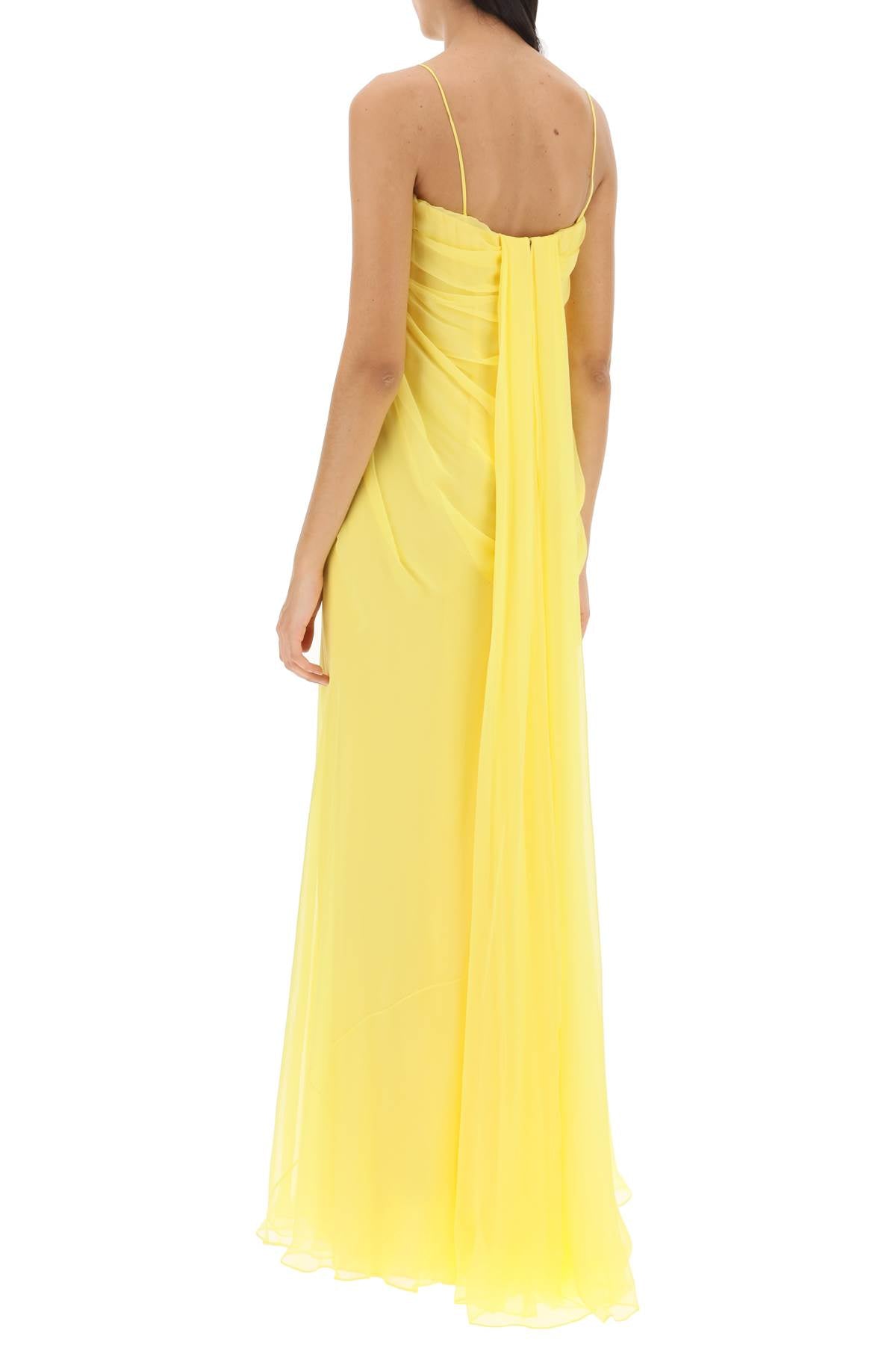 ALEXANDER MCQUEEN Yellow Silk Chiffon Bustier Gown in Column Silhouette for Women