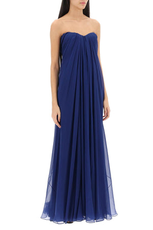 ALEXANDER MCQUEEN Blue Silk Chiffon Bustier Gown - SS24