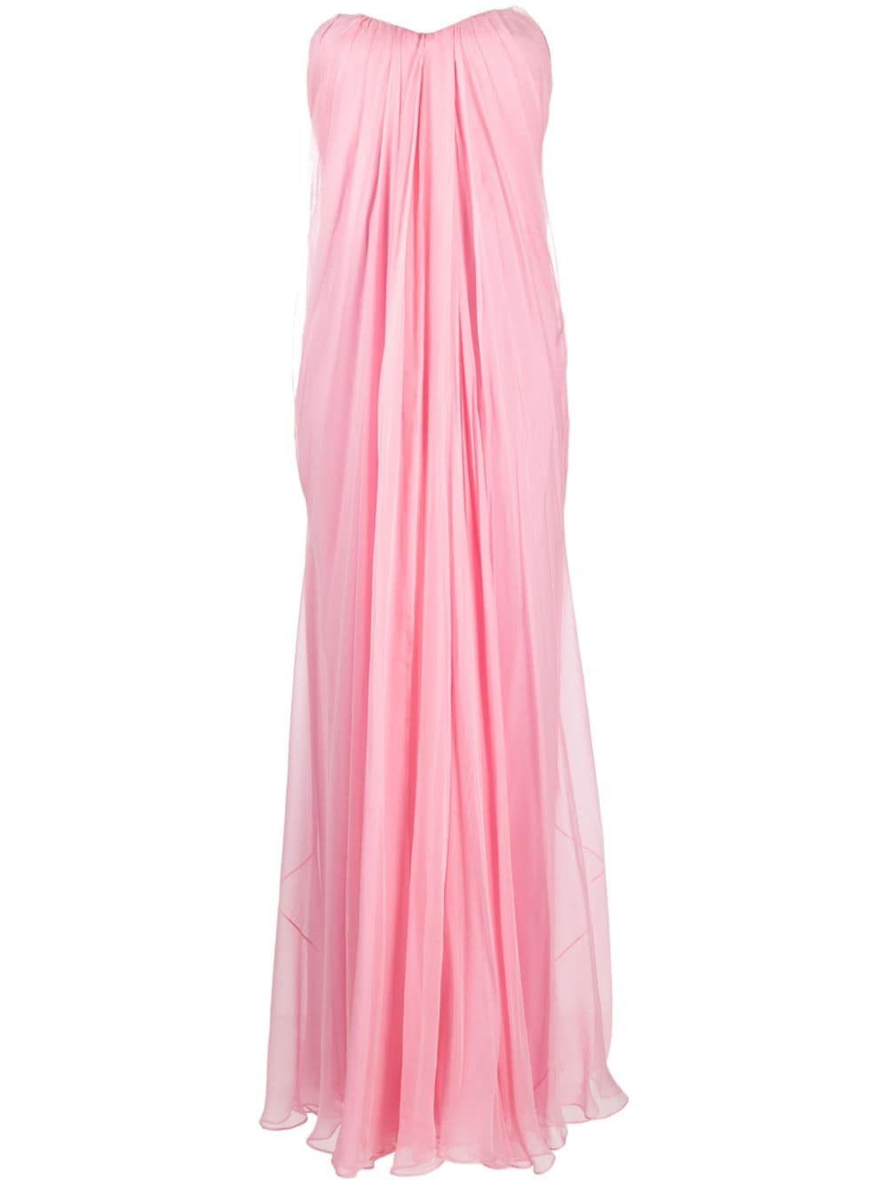 ALEXANDER MCQUEEN Luxurious Silk Strapless Dress - Pink & Purple