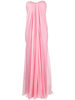 高級シルク製ストラップレスドレス - ピンク＆パープル