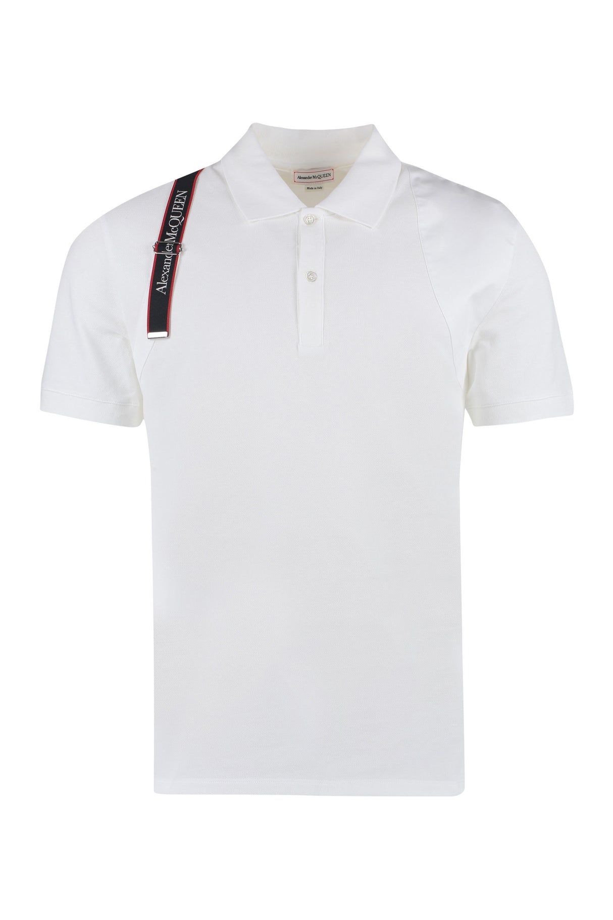 ALEXANDER MCQUEEN Men's Pique Polo Shirt with Harness Detailing in White