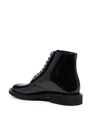 SAINT LAURENT Black Leather Lace-Up Ankle Boots for Men