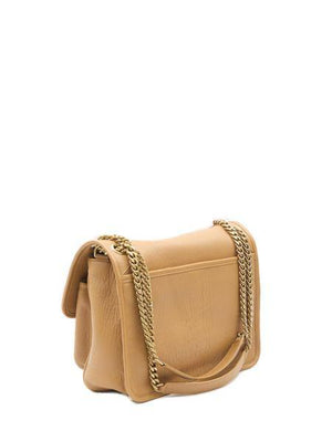 SAINT LAURENT Niki Medium Tan Grained Lambskin Shoulder Bag with Gold-Tone Monogram, 28x20x8.5 cm