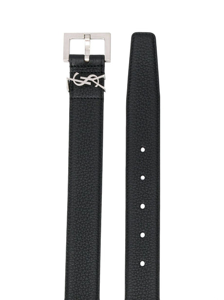 SAINT LAURENT Luxurious Leather Belt for Men in Classic Black - FW23 Collection