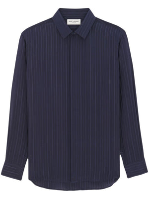 Blue Striped Silk Long Sleeve Shirt - SS24