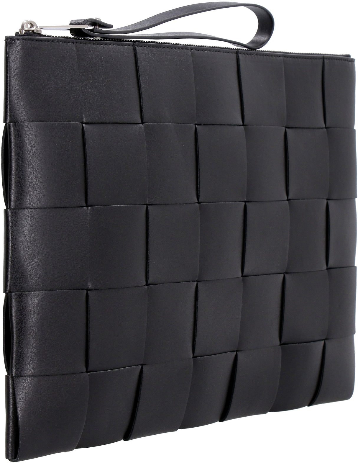 BOTTEGA VENETA Black Woven Leather Pouch Handbag for Men