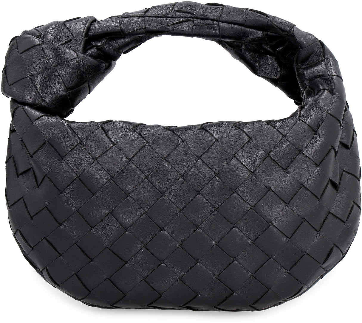 黑色小型羊皮手提包，編織紋理與金色細節 - 23x28x8cm