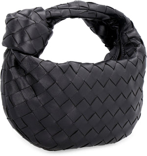 BOTTEGA VENETA Mini Jodie Intrecciato Leather Handbag in Black with Decorative Knot and Aged Gold-Tone Hardware, 28cm
