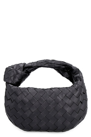 BOTTEGA VENETA Mini Jodie Intrecciato Leather Handbag in Black with Decorative Knot and Aged Gold-Tone Hardware, 28cm