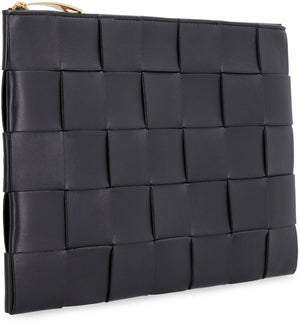 BOTTEGA VENETA Women's Black Lambskin Medium Cassette Clutch Pouch Handbag