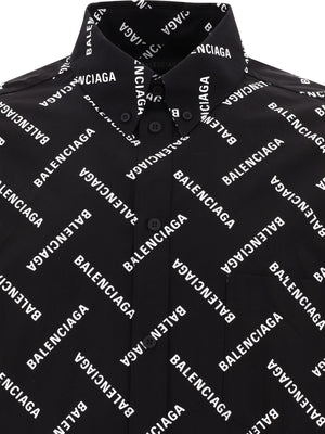 BALENCIAGA Black Oversized Men's Shirt with Logo