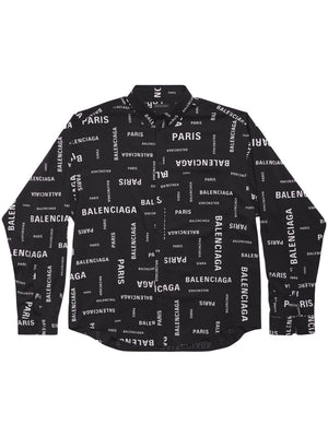 Men's Balenciaga Black Logo Print Cotton Shirt - FW23 Collection