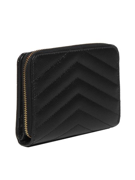 SAINT LAURENT Luxury Mini Calfskin Leather Zip Wallet