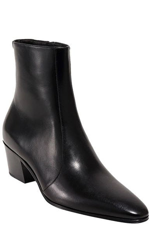 SAINT LAURENT Sleek Leather Mid-Heel Boots for Fashion-Forward Women