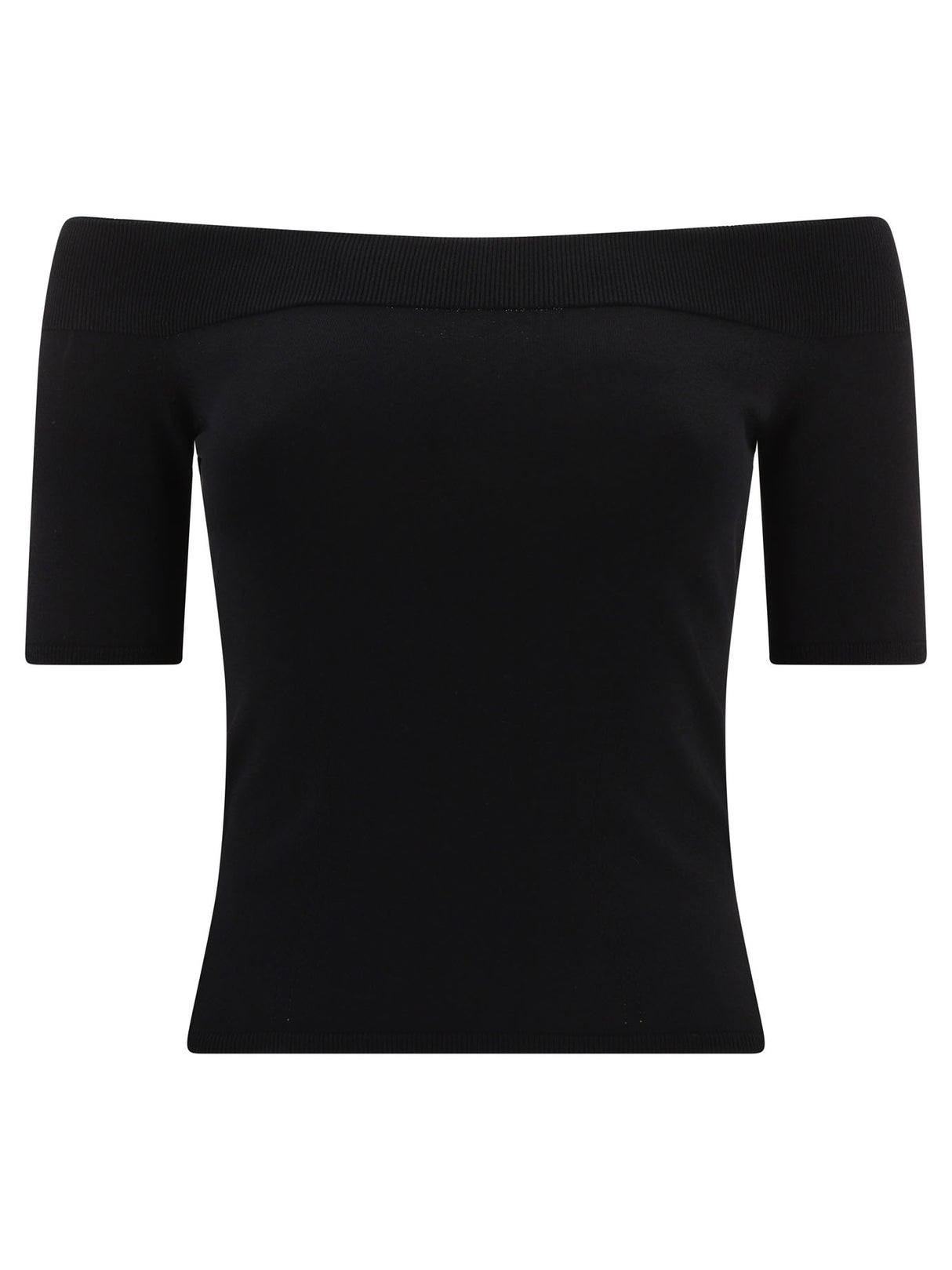 Black Ribbed Boat-Neck Top for Women - SS24 Collection