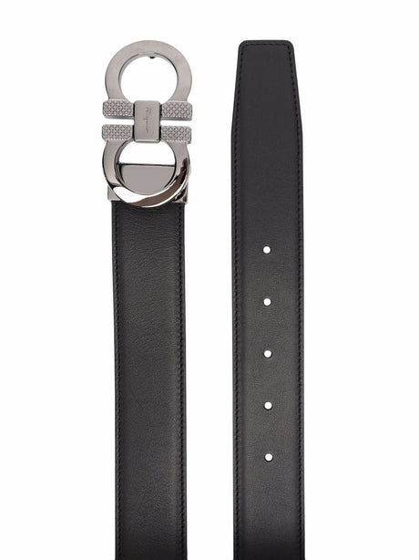 FERRAGAMO Black Reversible Gancini Hook Belt for Men - SS24 Collection