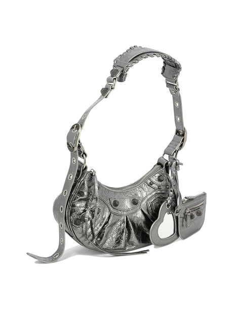 BALENCIAGA Silver Metallic Leather Shoulder Handbag for Women