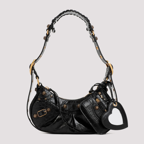 BALENCIAGA Versatile and Chic: Black Croco-Print Crossbody Handbag for Women