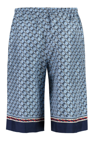 GUCCI Geometric Square G Printed Silk Shorts - Light Blue