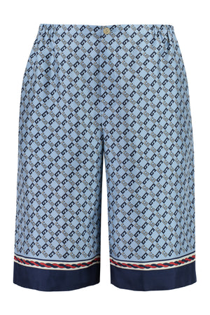 GUCCI Geometric Square G Printed Silk Shorts - Light Blue