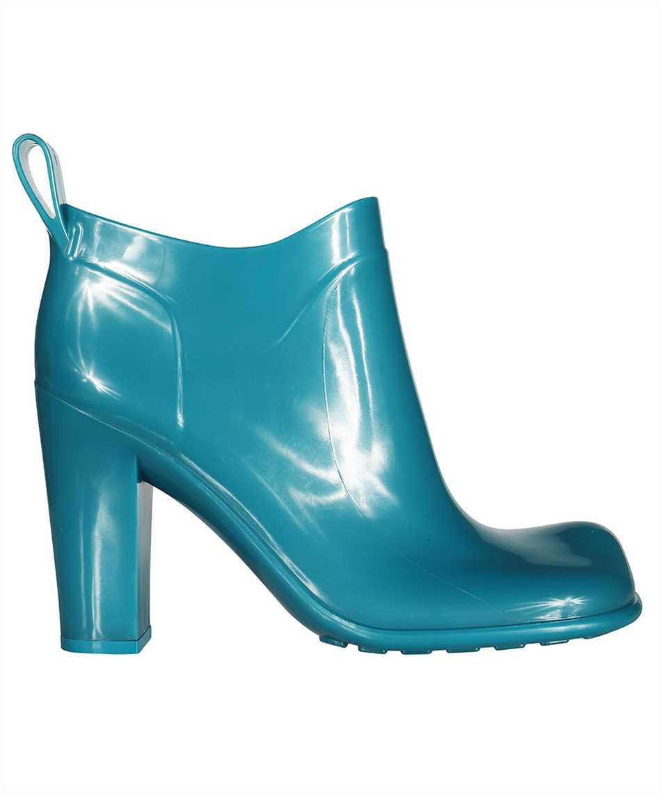 BOTTEGA VENETA Turquoise Shine Rubber Boots - Square Toe Block Heel
