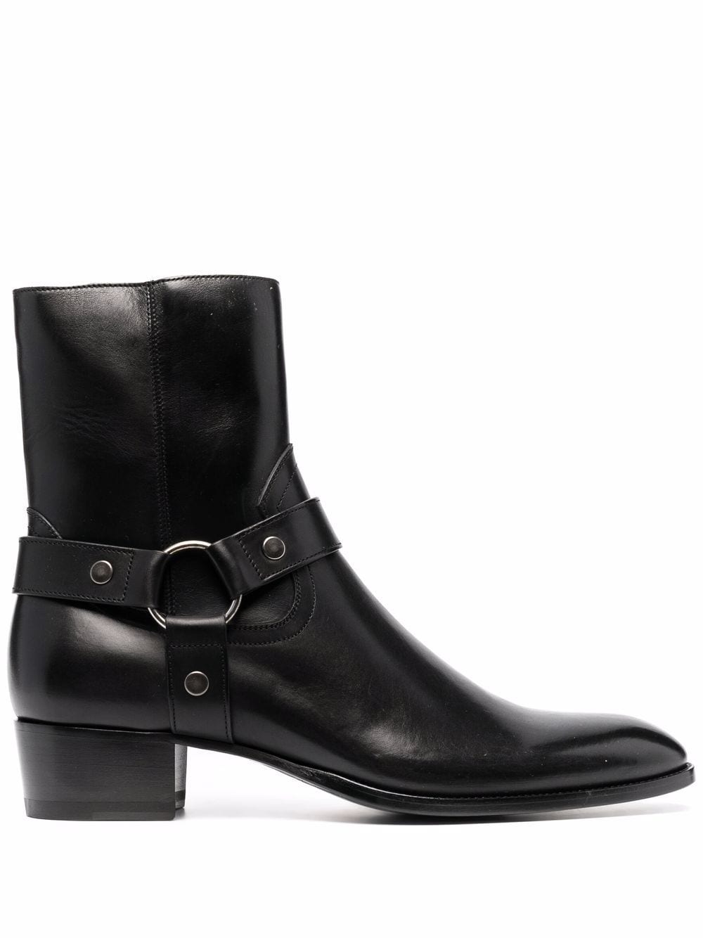 Men's Black Leather Ankle Boots with Harness Detail