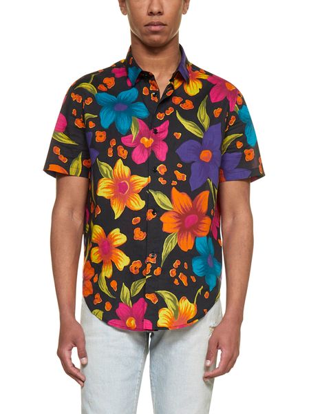 カラフルボタンダウンシャツ - 男性用のコットン半袖シャツ