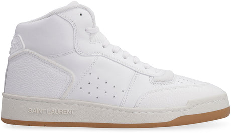 SAINT LAURENT White Leather High-Top Sneakers