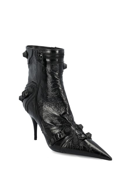 BALENCIAGA Black Pointed-Toe Raffia Boots for Fashion Enthusiasts