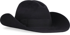 經典黑色羊毛菲多拉帽 - FW22系列