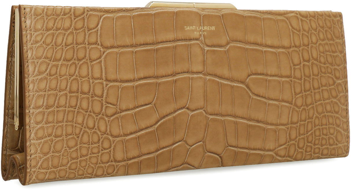SAINT LAURENT Brown Crocodile Leather Clutch for Women
