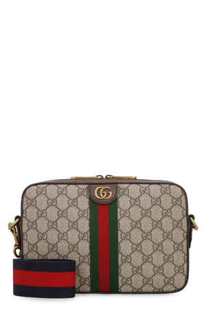 GUCCI Beige Printed Canvas Shoulder-Handbag with Contrast Leather Trim and Gold-Tone Hardware