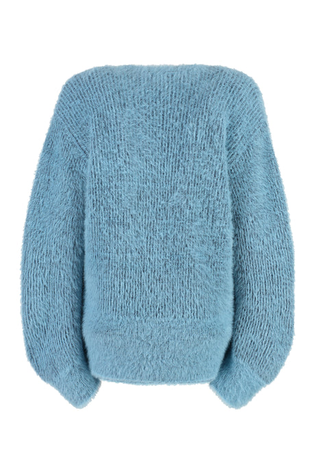 女性秋冬季淡蓝羊毛混纺针织开衫